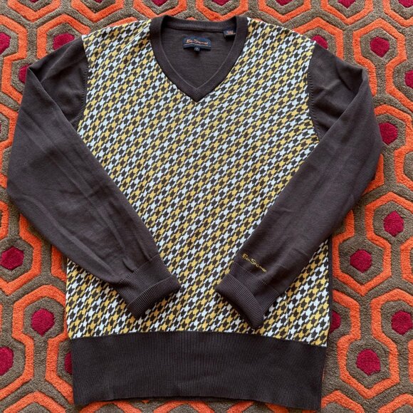 MAKE OFFER! Ben Sherman Sweater Pullover Houndstooth Dogtooth Men's size 3 Large - Picture 1 of 4
